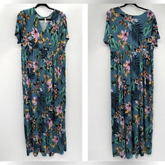 Xpenyo 2XL maternity crisscross stretch comfy tropical maxi dress vacation boho