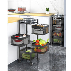 5 Tier Steel Square Rotating Kitchen Cart Multifunctional Shelves
