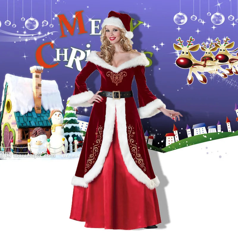 Elegant Christmas Santa Claus Couple Costume Set