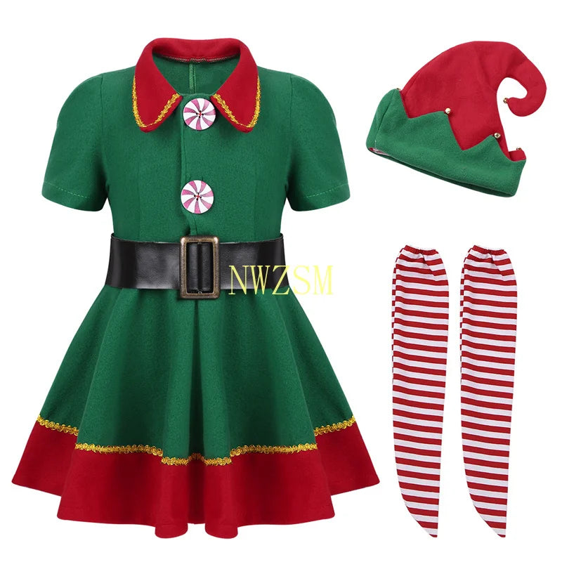 Green Elf Girls Christmas Costume for Festive Fun