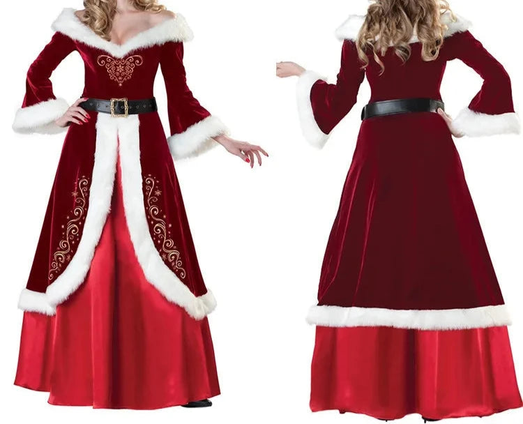 Elegant Christmas Santa Claus Couple Costume Set