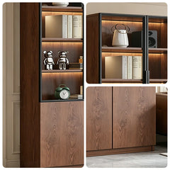 LIVARA 100cm Double Door Cabinet - Tempered Glass Display with Dual Storage Compartments for Living Room - Walnut