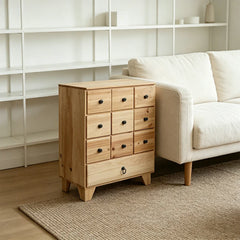 LIVARA 10 Drawer Solid Wood Storage Cabinet Organizer for Bedroom Living Room Entryway - Natural Wood