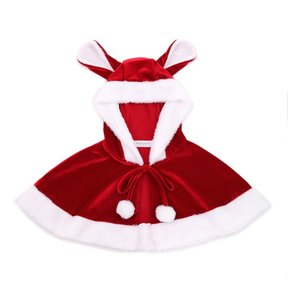 Girls Christmas Santa Claus Dress Set with Cloak