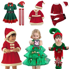 Kids Santa Claus Christmas Party Red Dress Set