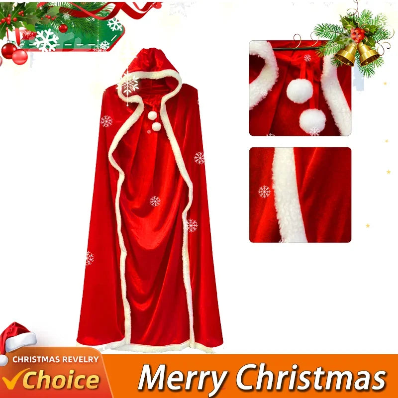 Velvet Hooded Cloak Red Cape for Holiday Cosplay