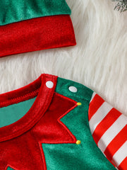 Christmas Striped Baby Jumpsuit with Hat