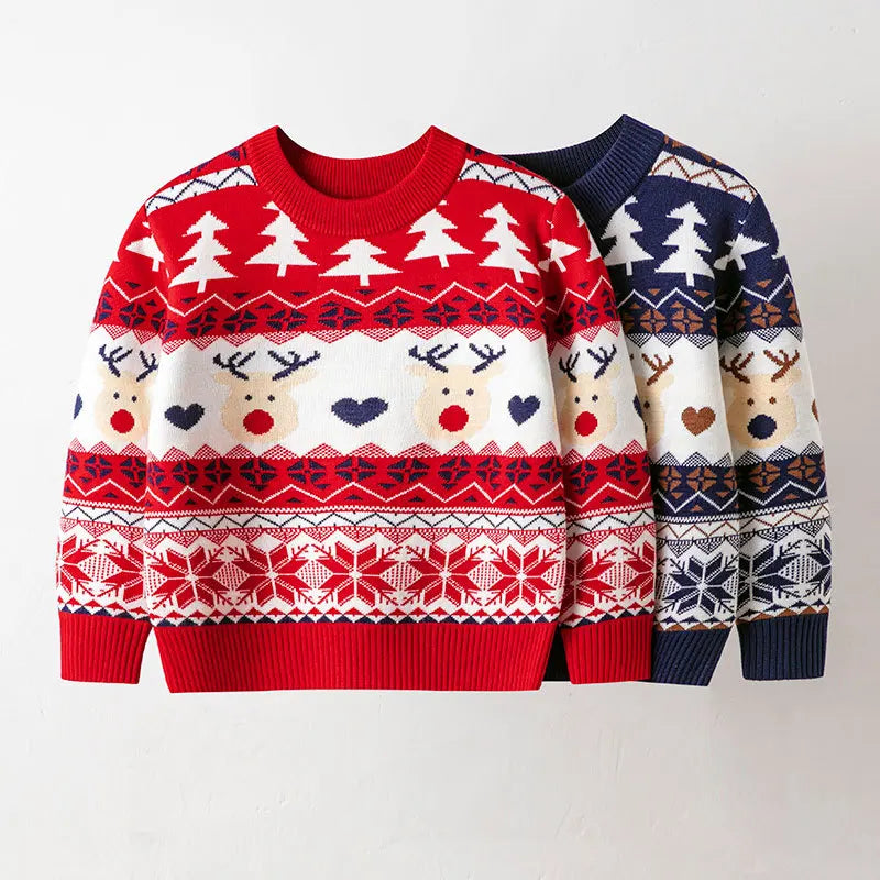 Warm Cartoon Christmas Sweaters for Kids