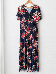 Xpenyo Navy Floral Wrap Maxi Dress Size XL